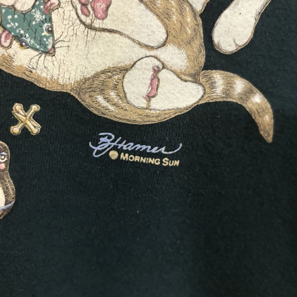 Vintage 90s Morning Sun Kitten Sweatshirt Gandmacore Double Side Print Large - Picture 3 of 10